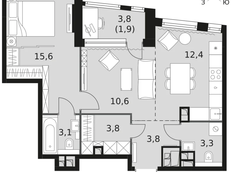 Apartamento 2 habitaciones 55 m² Moscú, Rusia