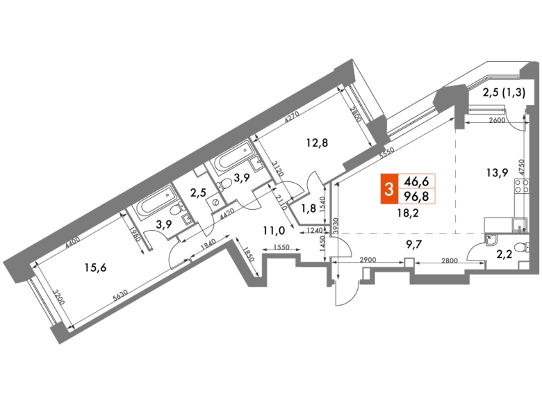 Mieszkanie 3 pokoi 97 m² Konkovo District, Rosja