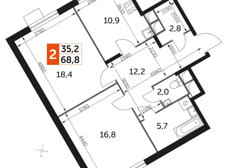 Appartement 2 chambres 69 m² Razvilka, Fédération de Russie