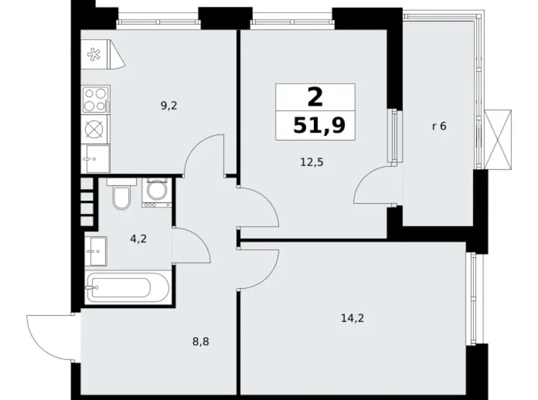 2 room apartment 52 m² poselenie Sosenskoe, Russia