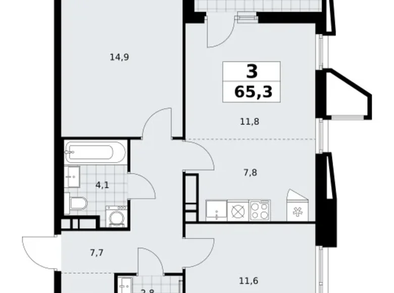 3 room apartment 65 m² poselenie Sosenskoe, Russia