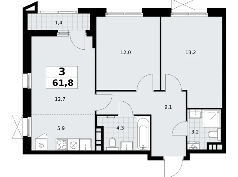 Apartamento 3 habitaciones 62 m² poselenie Sosenskoe, Rusia