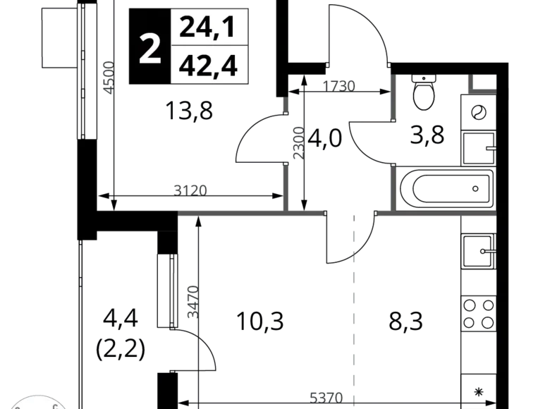 Apartamento 2 habitaciones 42 m² Jimki, Rusia