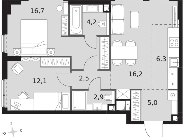 Wohnung 3 zimmer 66 m² Nordwestlicher Verwaltungsbezirk, Russland