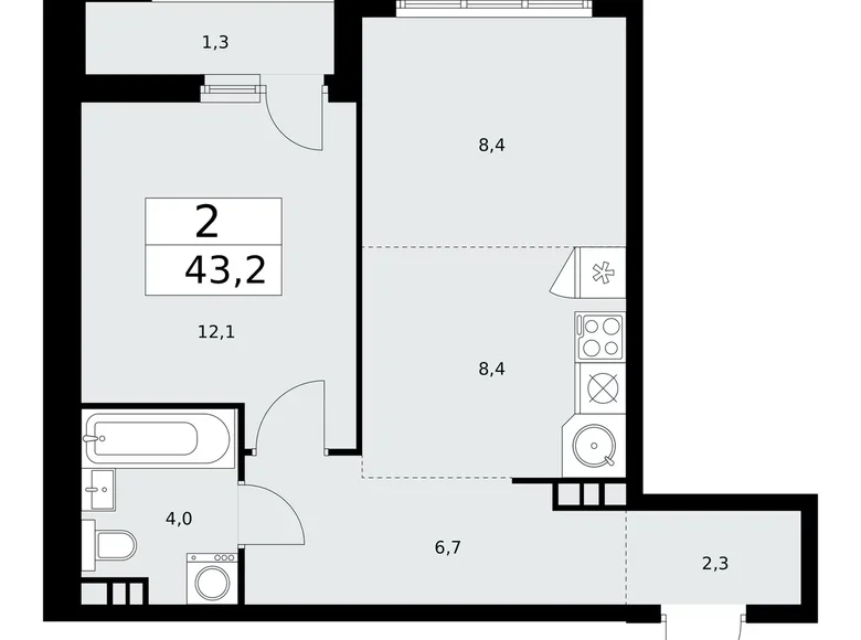 Appartement 2 chambres 43 m² poselenie Sosenskoe, Fédération de Russie