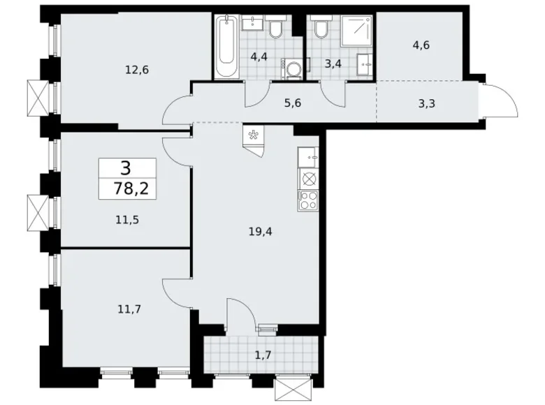 Apartamento 3 habitaciones 78 m² Troitsk, Rusia