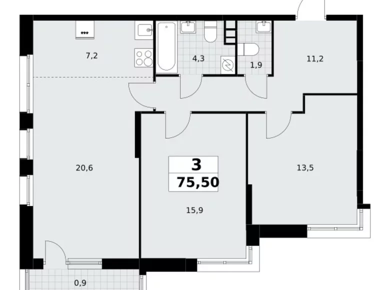 Apartamento 3 habitaciones 76 m² Postnikovo, Rusia