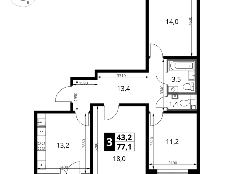 Wohnung 3 zimmer 77 m² Leninsky District, Russland