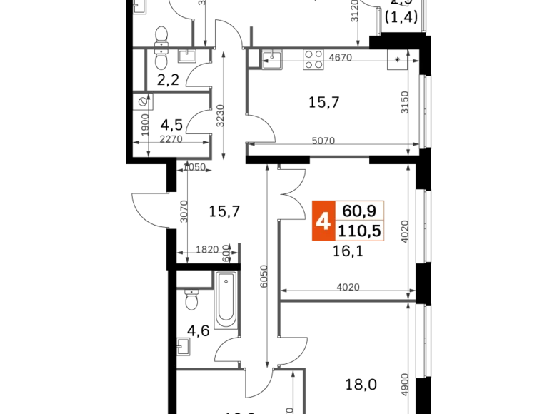 Mieszkanie 4 pokoi 111 m² Moskwa, Rosja