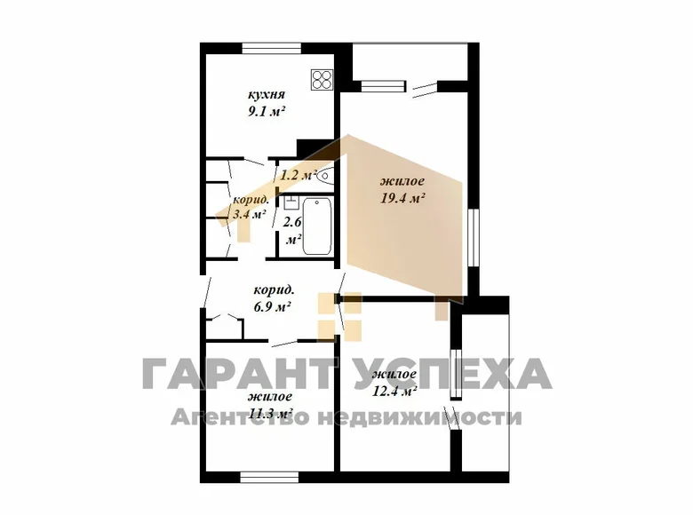 Квартира 3 комнаты 68 м² Малорита, Беларусь