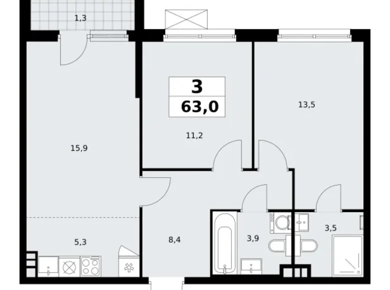 Mieszkanie 3 pokoi 63 m² poselenie Sosenskoe, Rosja