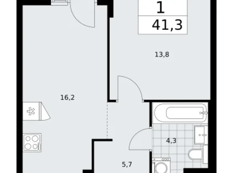 1 room apartment 41 m² Troitsk, Russia
