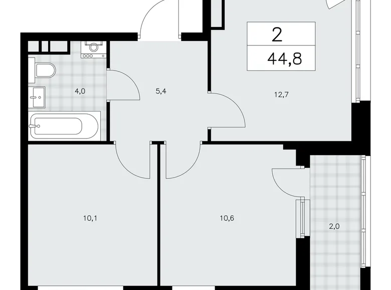 2 room apartment 45 m² poselenie Sosenskoe, Russia