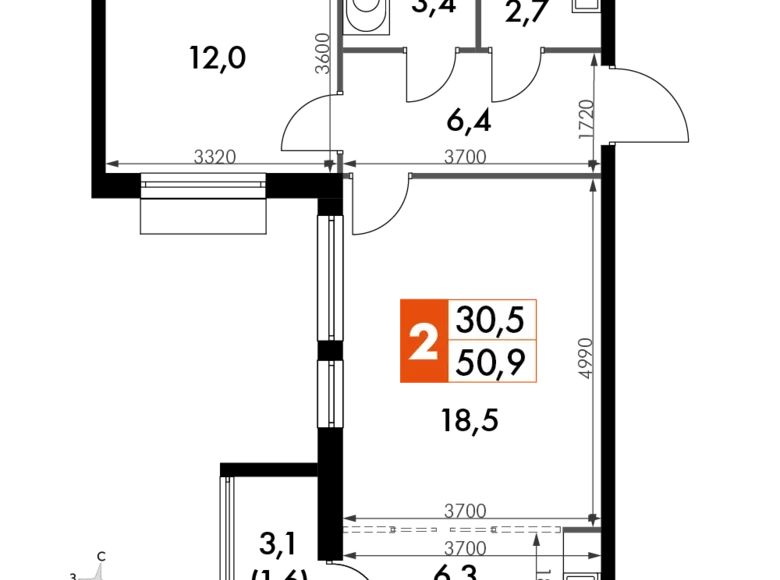 Mieszkanie 2 pokoi 51 m² Razvilka, Rosja