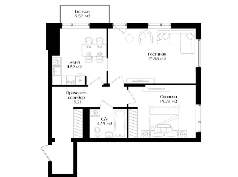 Квартира 2 комнаты 65 м² Ташкент, Узбекистан