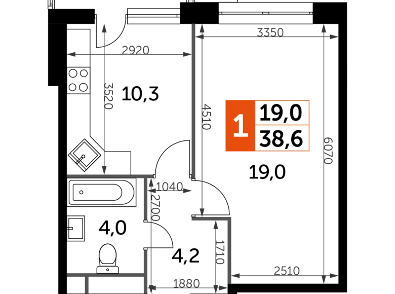 Квартира 1 комната 39 м² Veshki, Россия