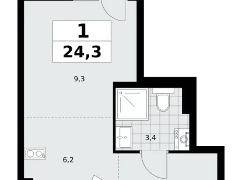 Квартира 1 комната 24 м² поселение Сосенское, Россия