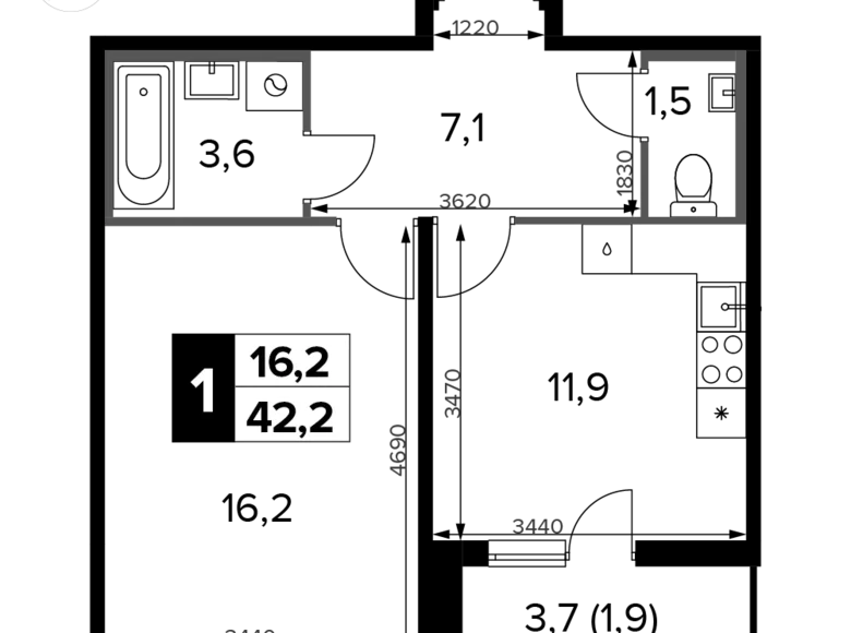 Mieszkanie 1 pokój 42 m² Chimki, Rosja