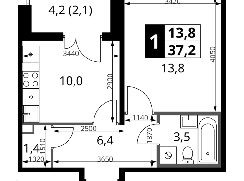 Квартира 1 комната 37 м² Химки, Россия