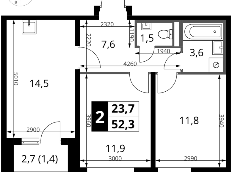 Mieszkanie 2 pokoi 52 m² Potapovo, Rosja