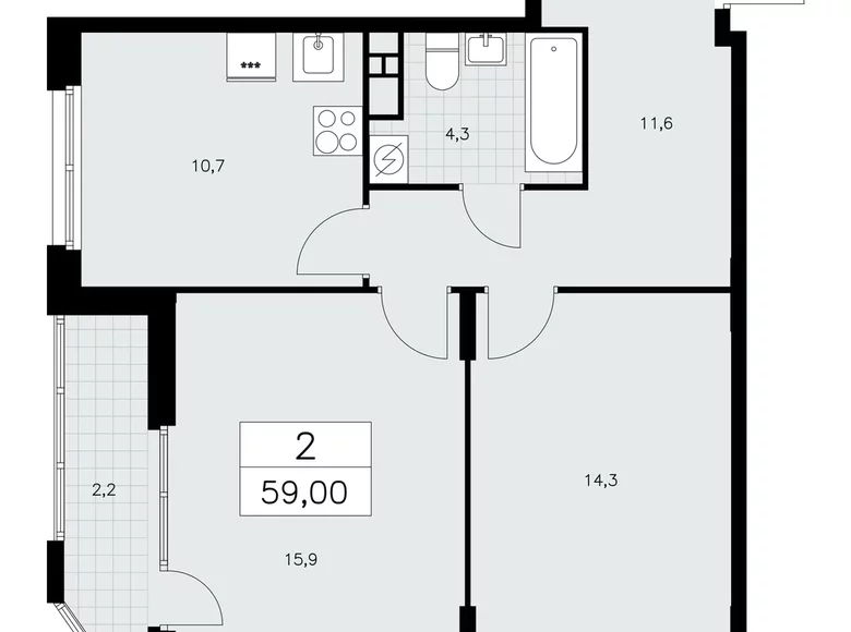 2 room apartment 59 m² poselenie Sosenskoe, Russia