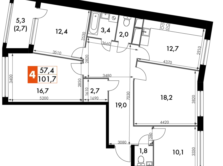 Mieszkanie 4 pokoi 102 m² Razvilka, Rosja