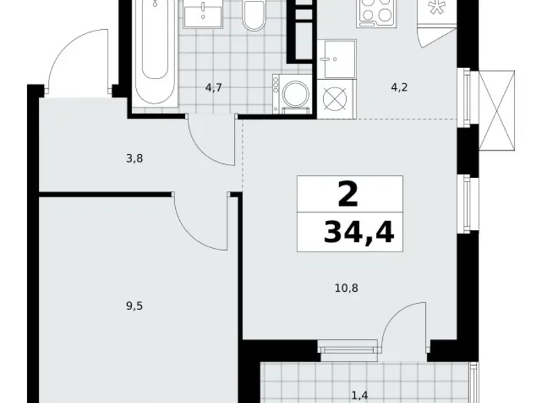 2 room apartment 34 m² poselenie Sosenskoe, Russia