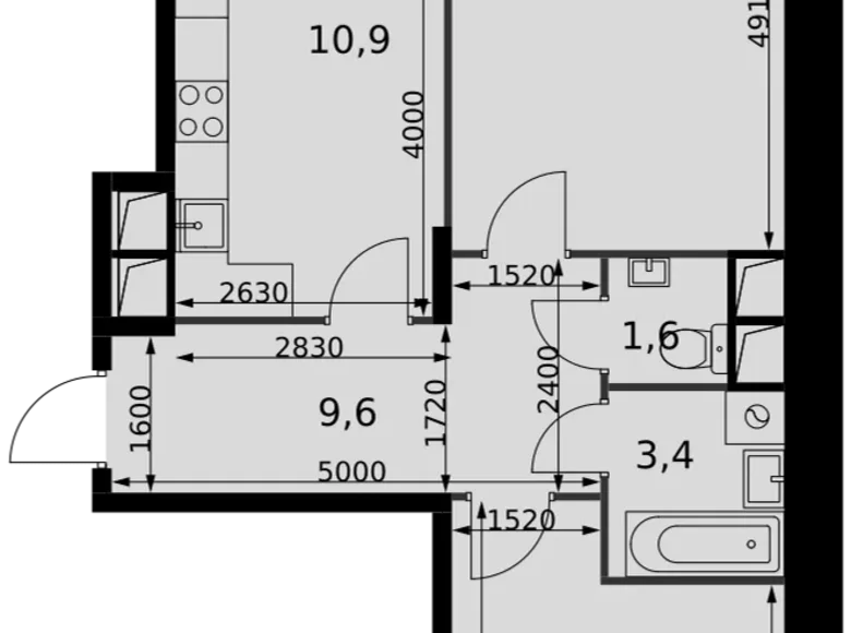 2 room apartment 55 m² Razvilka, Russia