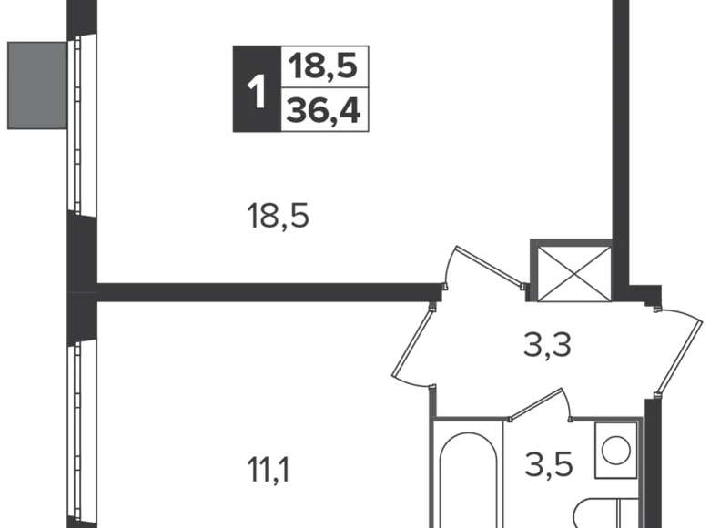 1 room apartment 36 m² Leninsky District, Russia
