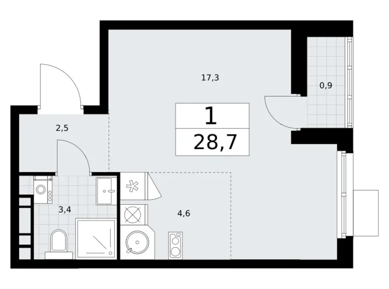 Mieszkanie 1 pokój 29 m² Wnukowo, Rosja
