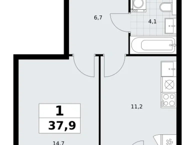 1 room apartment 38 m² Postnikovo, Russia