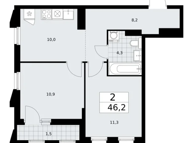 Appartement 2 chambres 46 m² Troïtsk, Russie