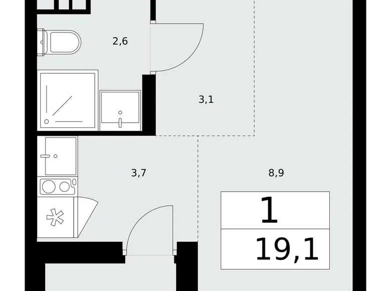 Wohnung 1 zimmer 19 m² poselenie Desenovskoe, Russland