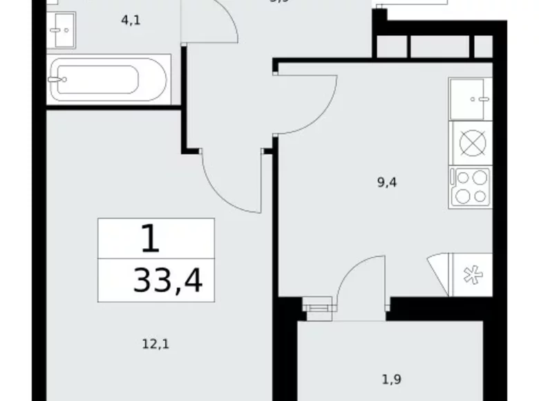 1 room apartment 33 m² Moscow, Russia
