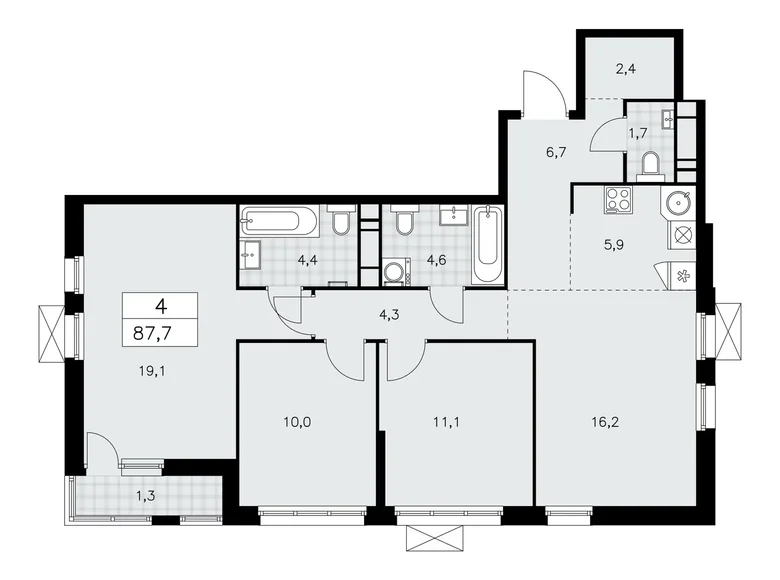 4 room apartment 88 m² Moscow, Russia