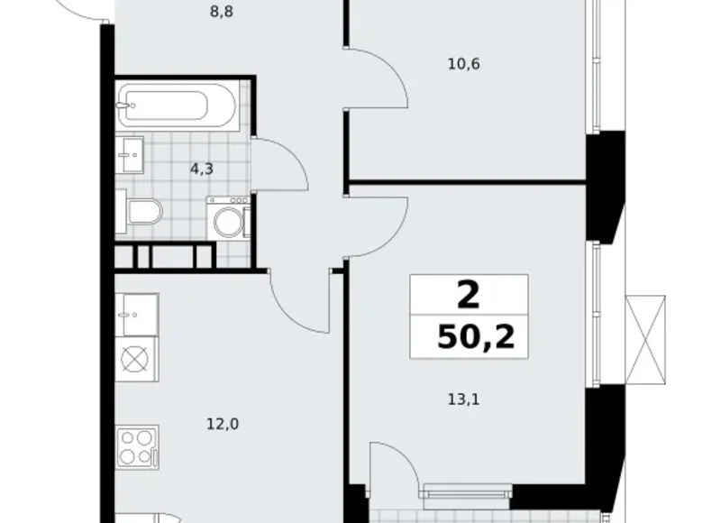 Mieszkanie 2 pokoi 50 m² poselenie Sosenskoe, Rosja