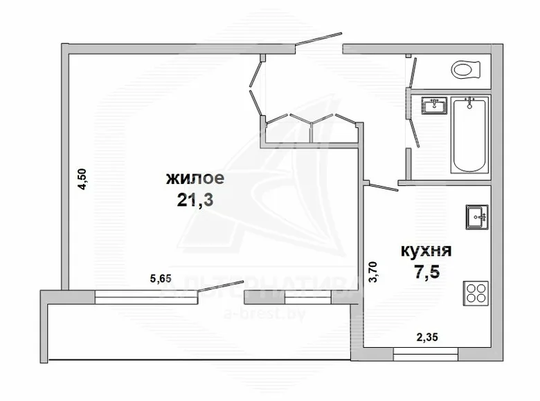 Квартира 1 комната 38 м² Малорита, Беларусь