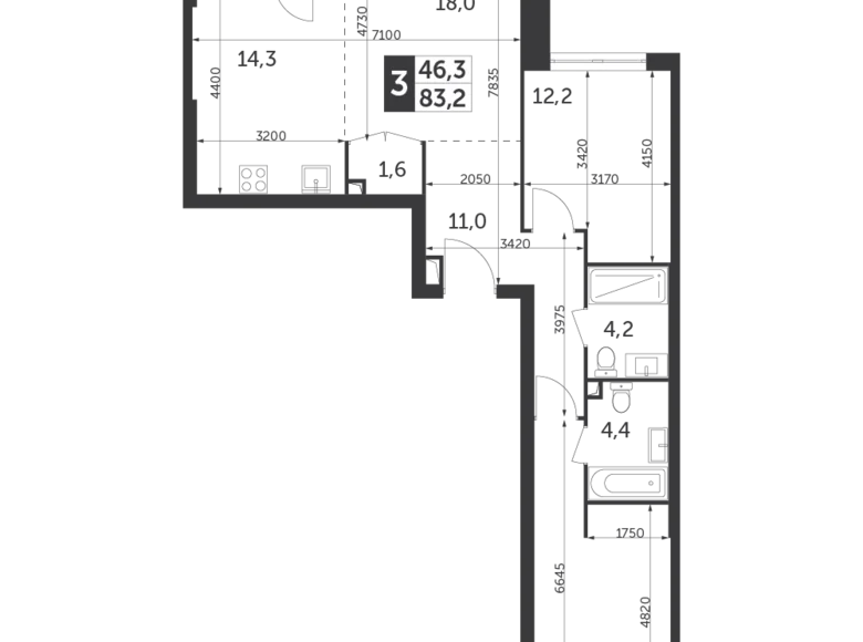 Wohnung 3 zimmer 83 m² Nordöstlicher Verwaltungsbezirk, Russland