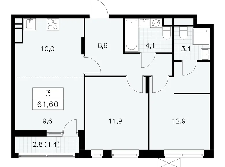 Wohnung 3 Zimmer 62 m² poselenie Sosenskoe, Russland