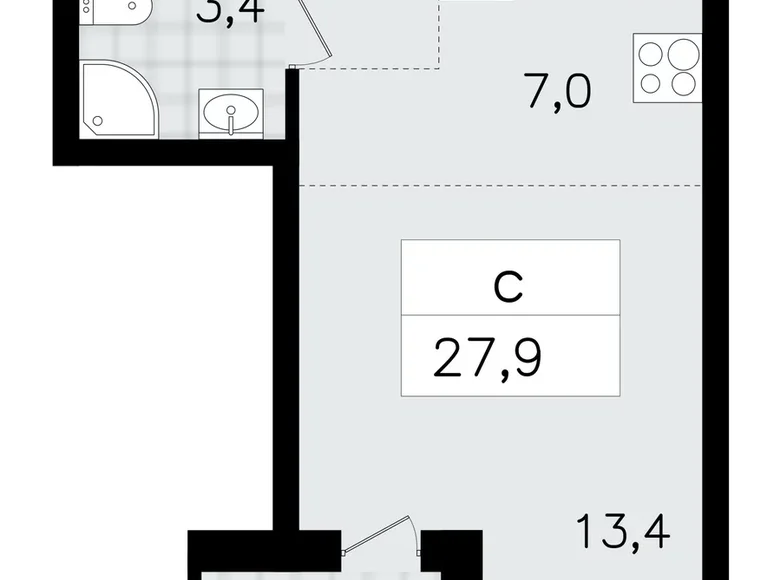 Mieszkanie 1 pokój 28 m² Vsevolozhsk, Rosja