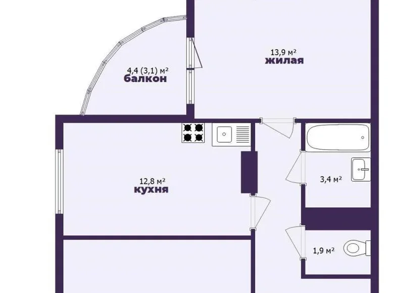 2 room apartment 65 m² Minsk, Belarus