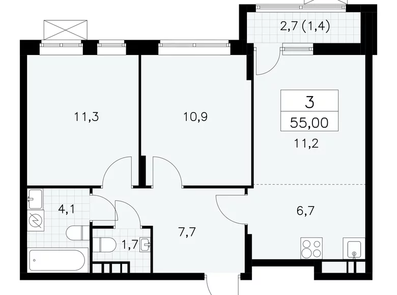Appartement 3 chambres 55 m² poselenie Sosenskoe, Fédération de Russie