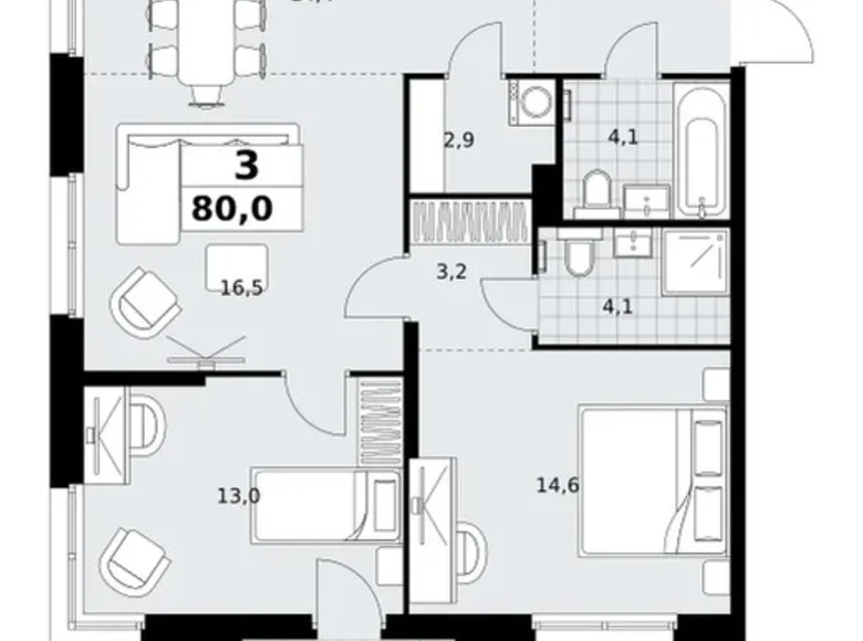 Apartamento 3 habitaciones 80 m² Kommunarka, Rusia