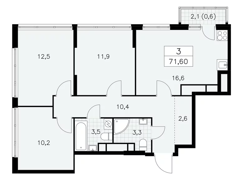 3 room apartment 72 m² South-Western Administrative Okrug, Russia