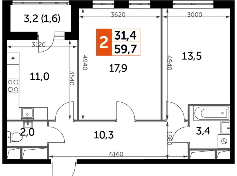 Apartamento 2 habitaciones 60 m² Razvilka, Rusia