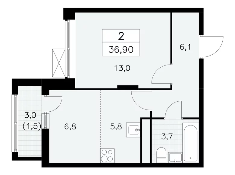 Apartamento 2 habitaciones 37 m² poselenie Sosenskoe, Rusia