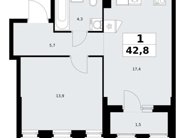 Apartamento 1 habitación 43 m² Troitsk, Rusia