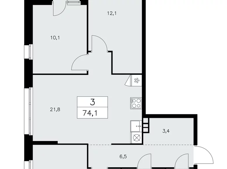 Квартира 3 комнаты 74 м² поселение Сосенское, Россия