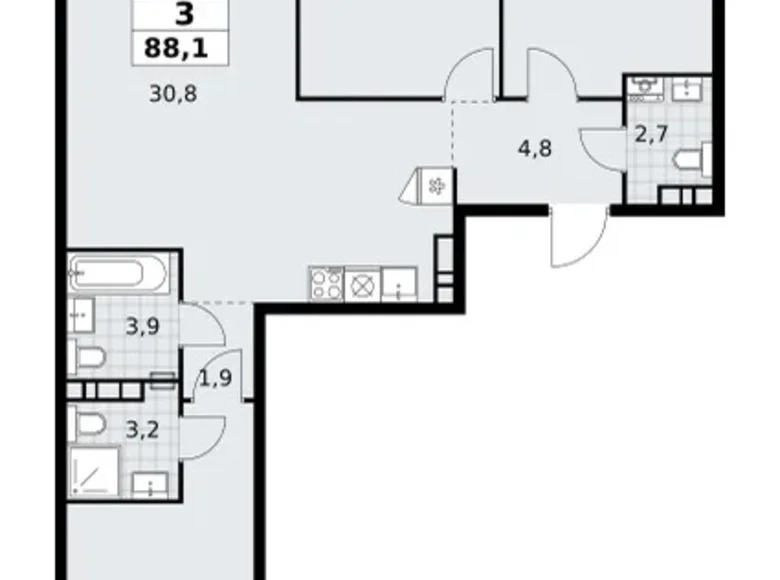 Mieszkanie 3 pokoi 88 m² poselenie Sosenskoe, Rosja