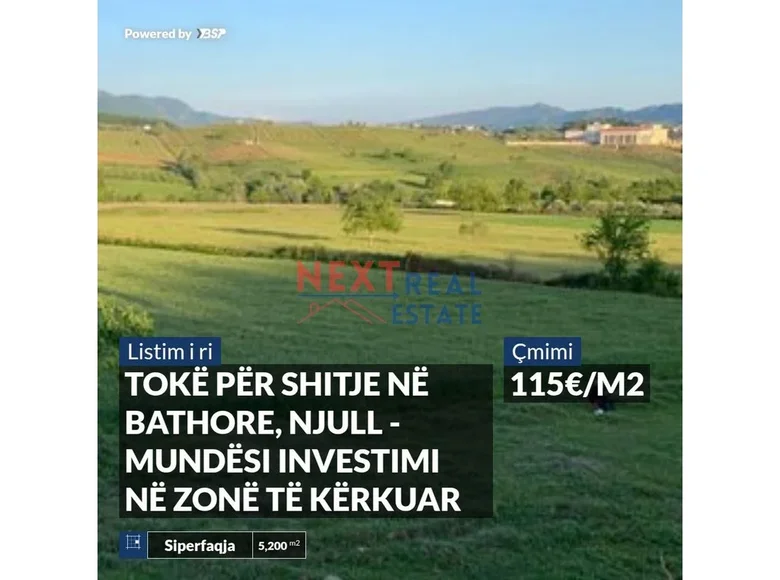 Parcelas 5 200 m² Mjull Bathore, Albania